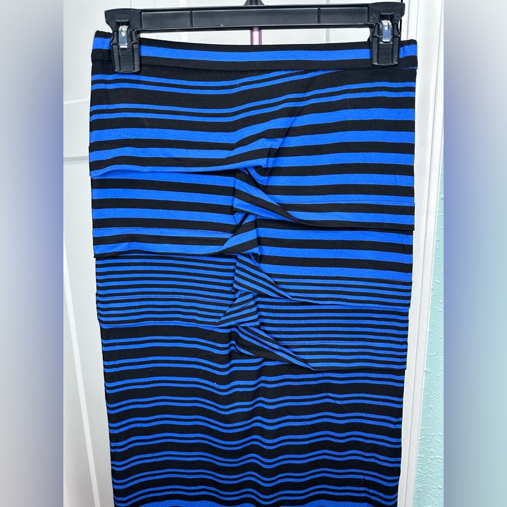 Nicole Miller Blue and Black Striped Petite Maxi Dress made in usa bodycon beach